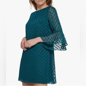 Jessica Howard Teal Mini Dress with Sheer Sleeves